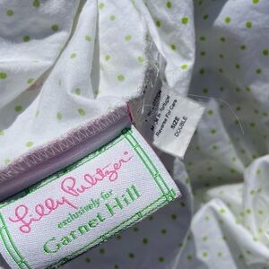 Lilly Pulitzer bed sheet green swiss dot pink logo cotton double fitted sheet